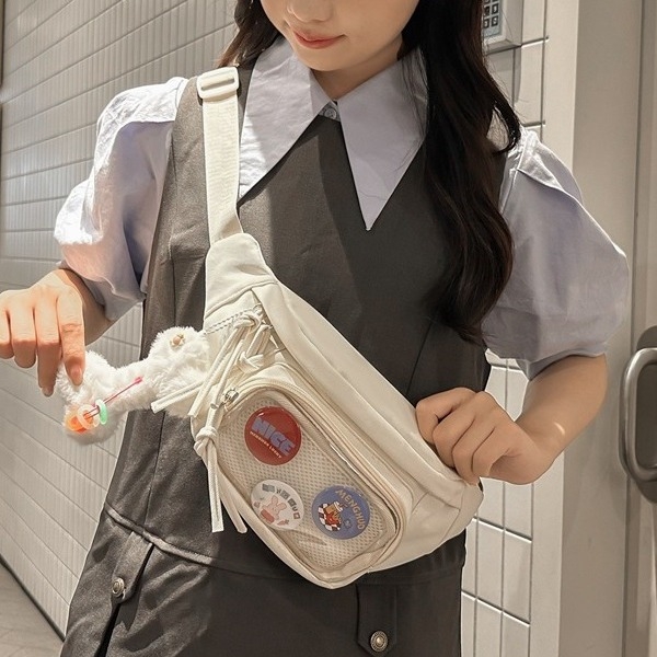 Studentska sportska torbica za struk — najlon, zatvarač, unutarnja džep s zipom, unutarnji patch džep, mekana konstrukcija