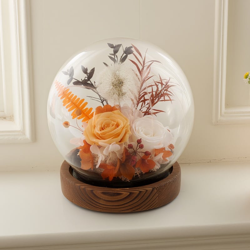 Ornament sferă de cristal cu capac de sticlă, floare veșnică; potrivit pentru nunți, zile de naștere, absolvire și cadouri pentru casă; potrivit pentru cadouri de afaceri, promoționale și distincții memoriale