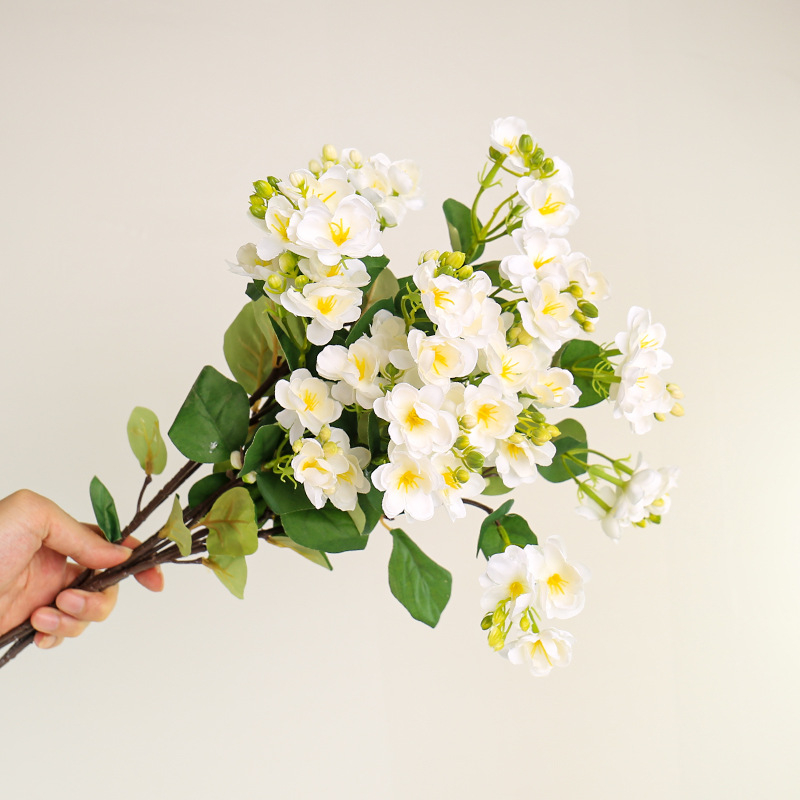 Umjetni jasmin cvijet od svile – jednim stabljikom, reljefna tekstura, dekor za dom i rekviziti za fotografiju.