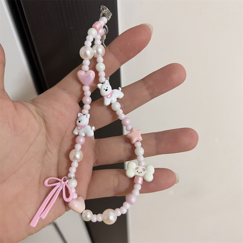Lančić za mobitel s perlama i mašnicom, PVC užad, DIY prilagodba, plastična kopča, pojedinačno pakirano