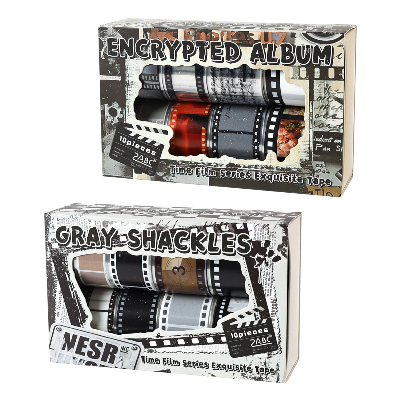 Σετ κουτί από washi ταινία – σειρά Time Film, θεμα φωτογραφικής μηχανής, DIY υλικό με διακοσμητικά κύκλικα αυτοκόλλητα, 2 στυλ; Πάχος 0,04 mm; Βασικό υλικό PET; Μάρκα Dark Shadow; Βάρος 130 g; Ημερομηνία κυκλοφορίας 2025-11-03