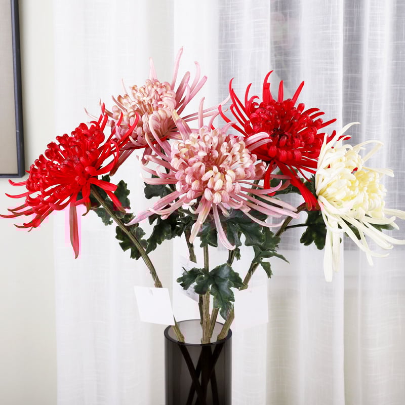 Crizantemă artificială din plastic moale – PVC și adeziv moale, turnare prin injecție, ramură unică, decor interior