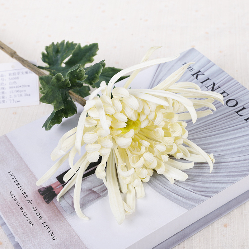 Crizantemă artificială din plastic moale – PVC și adeziv moale, turnare prin injecție, ramură unică, decor interior