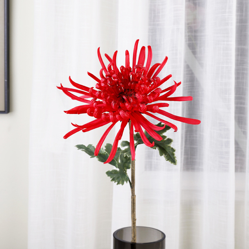 Crizantemă artificială din plastic moale – PVC și adeziv moale, turnare prin injecție, ramură unică, decor interior