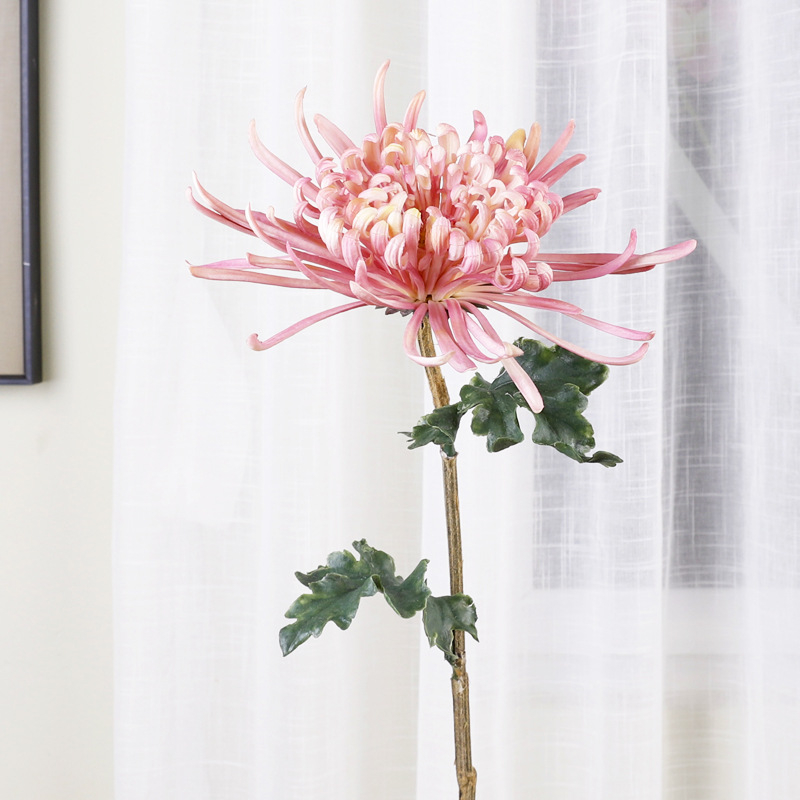 Crizantemă artificială din plastic moale – PVC și adeziv moale, turnare prin injecție, ramură unică, decor interior
