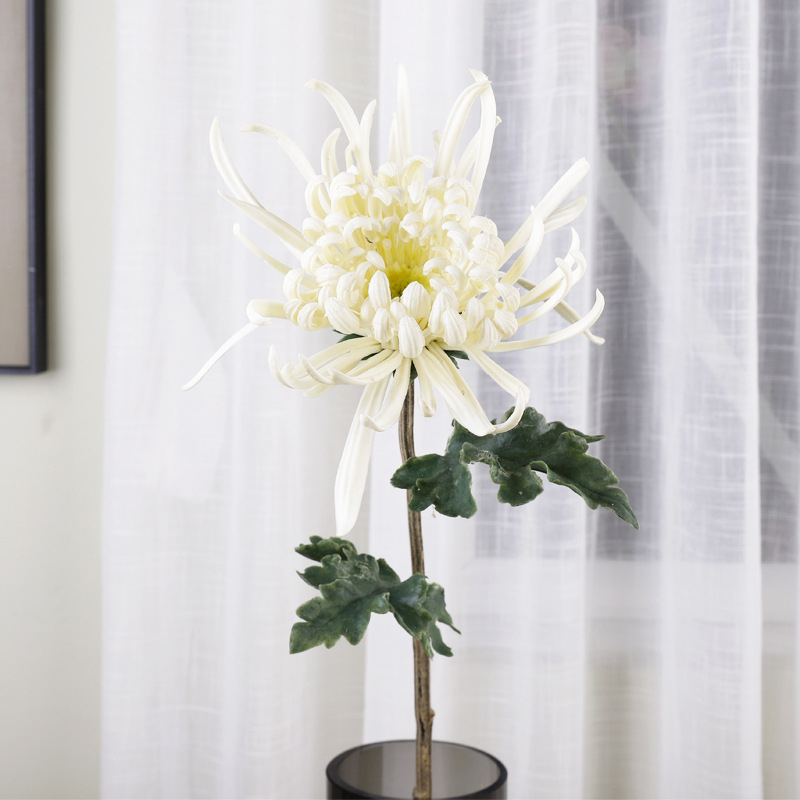 Crizantemă artificială din plastic moale – PVC și adeziv moale, turnare prin injecție, ramură unică, decor interior