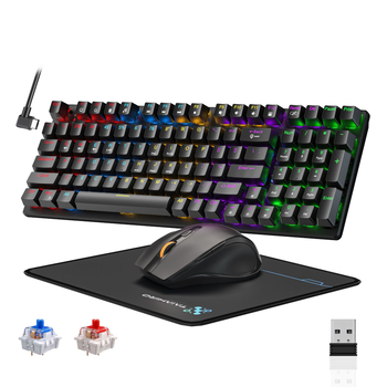 Taiahiro BK6301: Σετ μηχανικού πληκτρολογίου και ποντικιού με τρεις λειτουργίες, ασύρματο/ενσύρματο, USB/Bluetooth/2.4G, 3200 DPI, φωτισμός