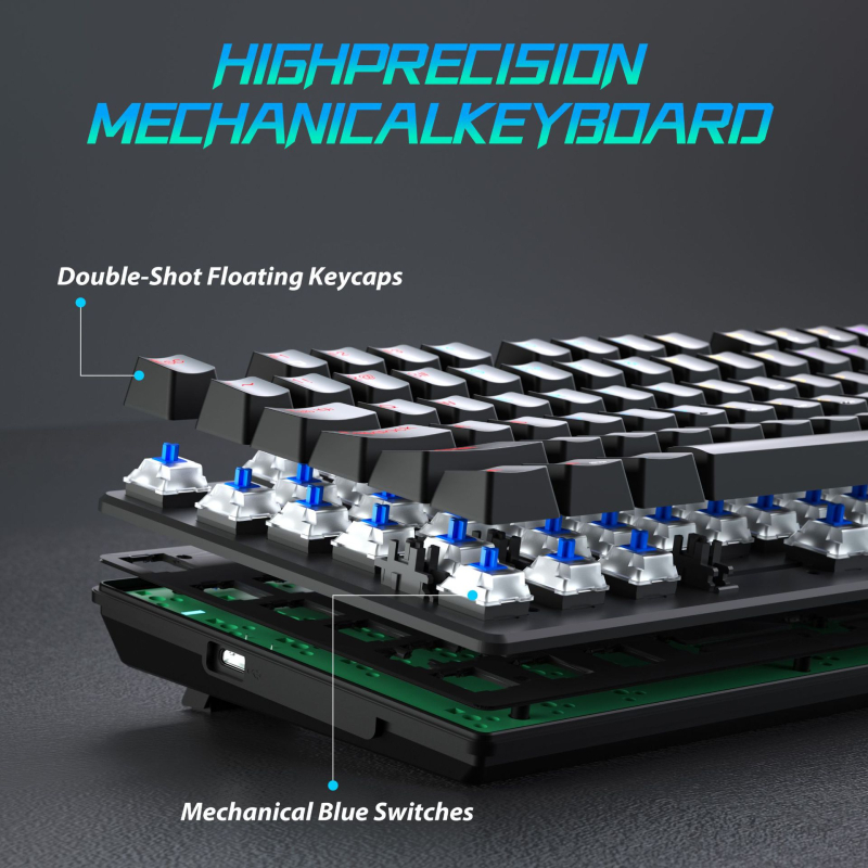 Taiahiro BK6301: Σετ μηχανικού πληκτρολογίου και ποντικιού με τρεις λειτουργίες, ασύρματο/ενσύρματο, USB/Bluetooth/2.4G, 3200 DPI, φωτισμός