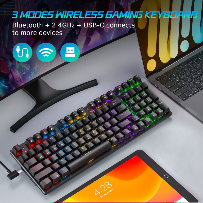 Taiahiro BK6301: Σετ μηχανικού πληκτρολογίου και ποντικιού με τρεις λειτουργίες, ασύρματο/ενσύρματο, USB/Bluetooth/2.4G, 3200 DPI, φωτισμός