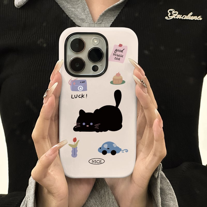 Kućište za iPhone s ilustracijom mačke i integriranom zaštitnom folijom, 2-u-1 tvrdi kućište, otpornost na padove, termičko prijenos otiska, podrška prilagođavanju, kompatibilno s iPhone 11–14 Pro/Pro Max.