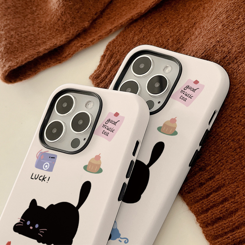 Kućište za iPhone s ilustracijom mačke i integriranom zaštitnom folijom, 2-u-1 tvrdi kućište, otpornost na padove, termičko prijenos otiska, podrška prilagođavanju, kompatibilno s iPhone 11–14 Pro/Pro Max.