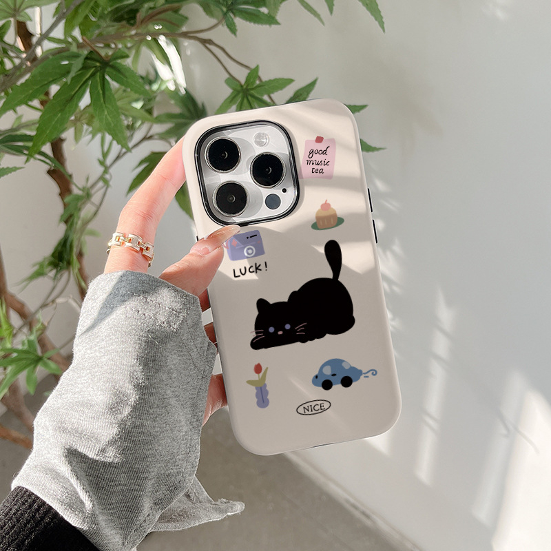 Kućište za iPhone s ilustracijom mačke i integriranom zaštitnom folijom, 2-u-1 tvrdi kućište, otpornost na padove, termičko prijenos otiska, podrška prilagođavanju, kompatibilno s iPhone 11–14 Pro/Pro Max.