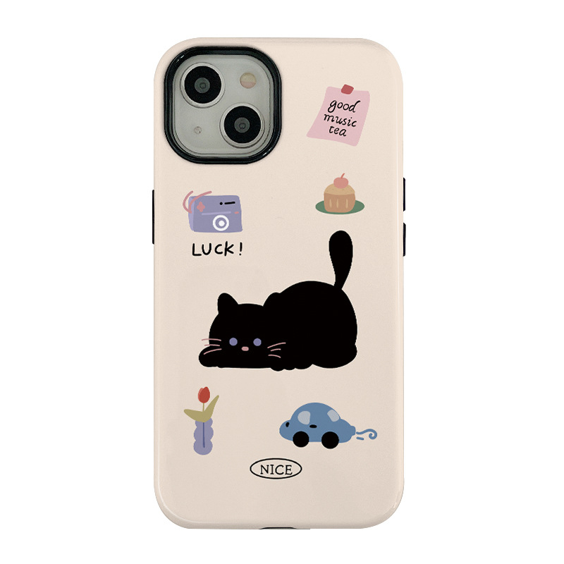 Kućište za iPhone s ilustracijom mačke i integriranom zaštitnom folijom, 2-u-1 tvrdi kućište, otpornost na padove, termičko prijenos otiska, podrška prilagođavanju, kompatibilno s iPhone 11–14 Pro/Pro Max.