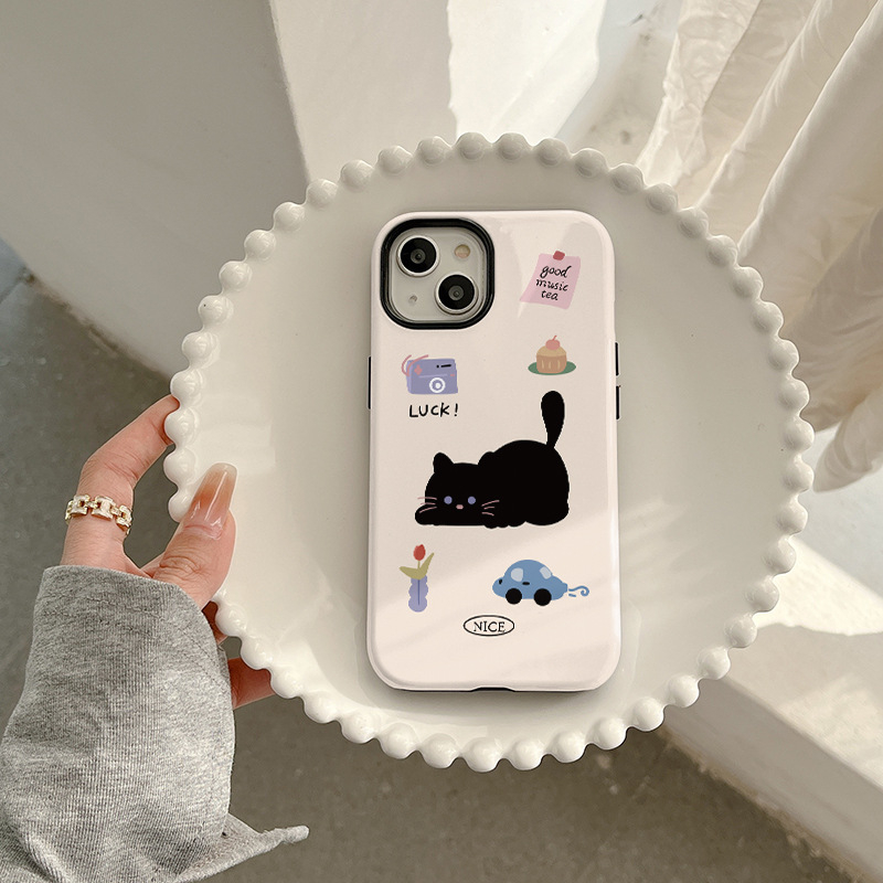 Kućište za iPhone s ilustracijom mačke i integriranom zaštitnom folijom, 2-u-1 tvrdi kućište, otpornost na padove, termičko prijenos otiska, podrška prilagođavanju, kompatibilno s iPhone 11–14 Pro/Pro Max.