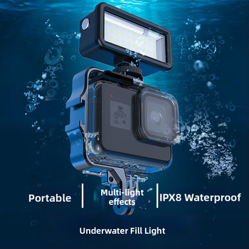 Aktīvās kameras papildgaisma ar statīvu, RGB apgaismojums, ūdensizturība līdz 40 m, iebūvēta Li baterija, svars 120 g, modelis SL-106