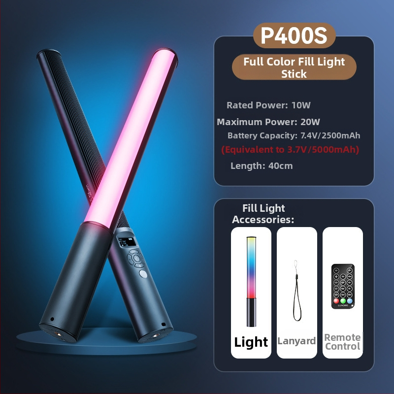 LUXCEO RGB doplnkové svetlo tyč P400 — ručné, prenosné LED svetlo pre fotografovanie, živé vysielanie a vlog, 10W, 5V