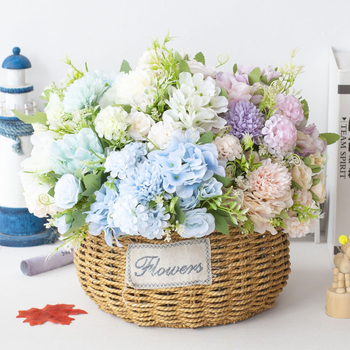 HNA flori din plastic și mătase, buchet de mână cu 7 brațe pentru nuntă, recuzită de fotografie și decor de casă