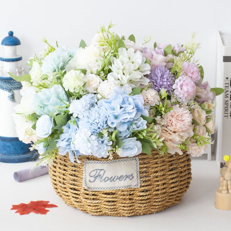 HNA flori din plastic și mătase, buchet de mână cu 7 brațe pentru nuntă, recuzită de fotografie și decor de casă