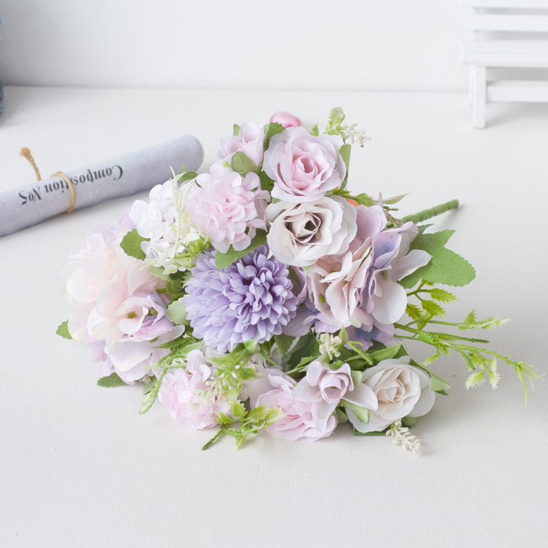 HNA flori din plastic și mătase, buchet de mână cu 7 brațe pentru nuntă, recuzită de fotografie și decor de casă