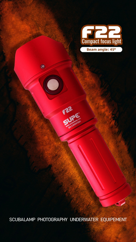 SCUBALAMP F22 Viegls niršanas apgaismojums — 45° fokusa gaismas fotogrāfijai, zīmols SUPE, apstrādes pielāgošana, licencēta privāta etiķete