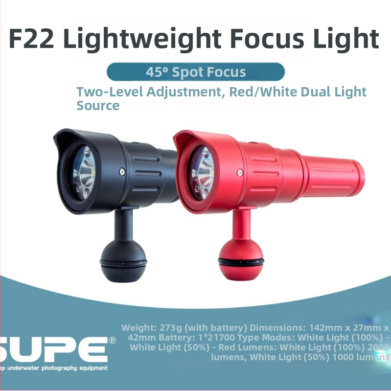 SCUBALAMP F22 Viegls niršanas apgaismojums — 45° fokusa gaismas fotogrāfijai, zīmols SUPE, apstrādes pielāgošana, licencēta privāta etiķete