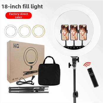 LED kruhové svetlo pre fotografovanie, model 18S, tri teploty farieb, 51–100W, 100–240 VAC, zvislé uchytenie