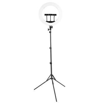 LED kruhové svetlo pre fotografovanie, model 18S, tri teploty farieb, 51–100W, 100–240 VAC, zvislé uchytenie