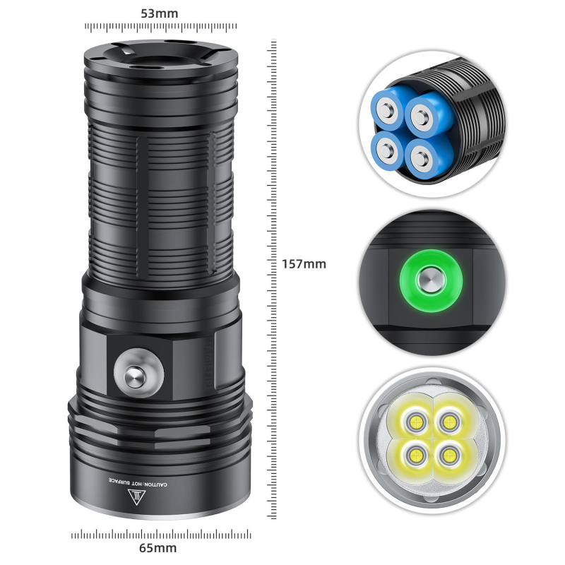 Podvodna LED P70 svjetiljka, 30W, punjiva, 4x18650, domet 100–200 m