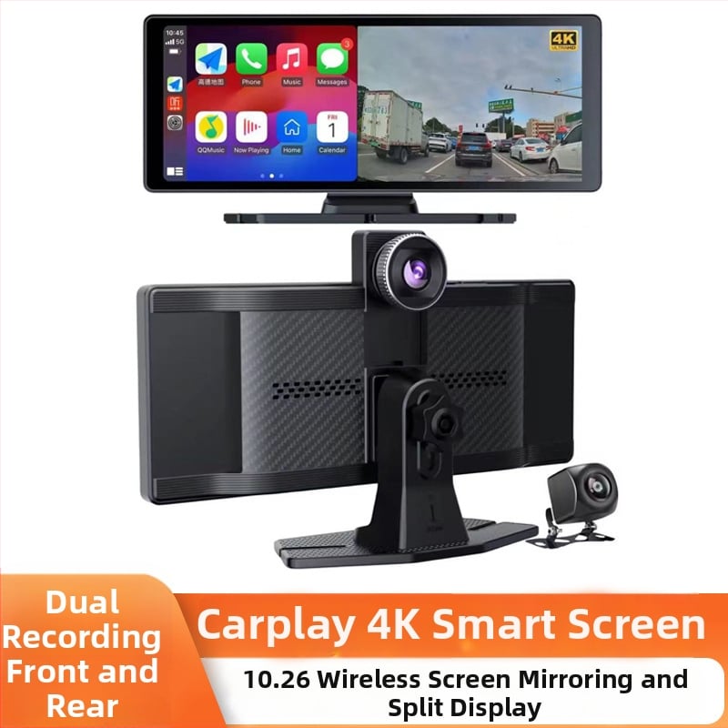 CarPlay dash kamera s 4K predným a zadným duálnym záznamom, montáž do stredovej konzoly, 140° uhol, 2160P rozlíšenie, WiFi