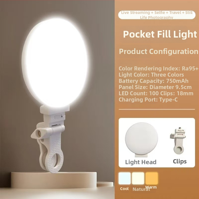 Mini klips svetlo na fotenie – ručné, tri farebné teploty, pod 10W, pre kanceláriu, živé vysielanie a selfie