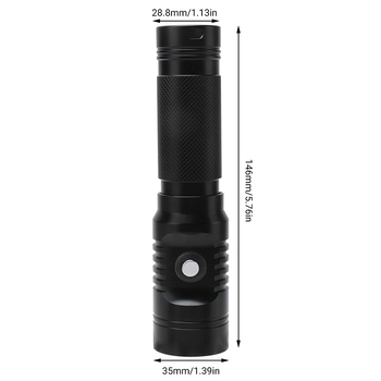 21700 búvár LED lámpa fotózáshoz és videózáshoz, alumínium ötvözet, LED, 10W, 350+ lumen, vízálló 200–500 m-ig, akkumulátor 1×21700 Li‑ion, privát címkézésre lehetőség, multifunkcionális, túlmerülés elleni védelem