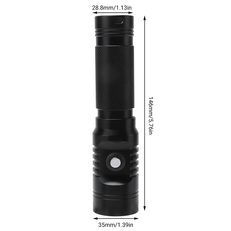 21700 búvár LED lámpa fotózáshoz és videózáshoz, alumínium ötvözet, LED, 10W, 350+ lumen, vízálló 200–500 m-ig, akkumulátor 1×21700 Li‑ion, privát címkézésre lehetőség, multifunkcionális, túlmerülés elleni védelem