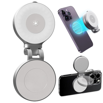 Mini selfie svjetlo za telefon s MagSafe magnetskim pričvršćivanjem i ogledalom; 360° sklopno; tri postavke temperature svjetla, 2500K–9900K; <10W, 3.7V