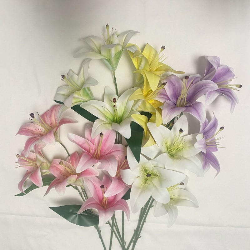 Xin Yuda 3-Head Silk Lily umjetni cvijet - 3D ispis, svadbena dekoracija za interijer, podna dekoracija