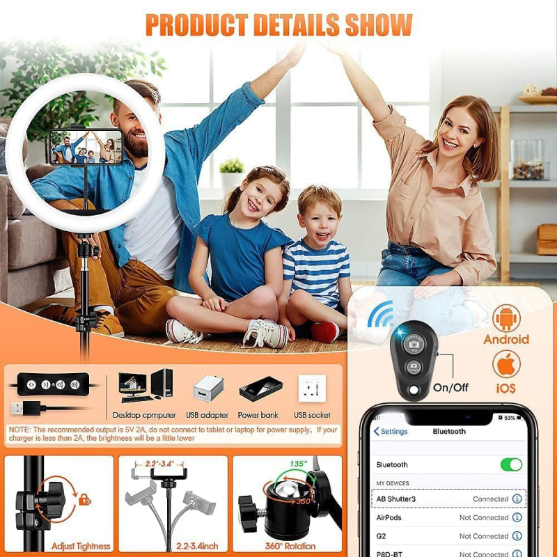 LED kruhové svetlo MJ33 so tromi teplotami farieb a nastaviteľnou jasnosťou pre živé vysielanie