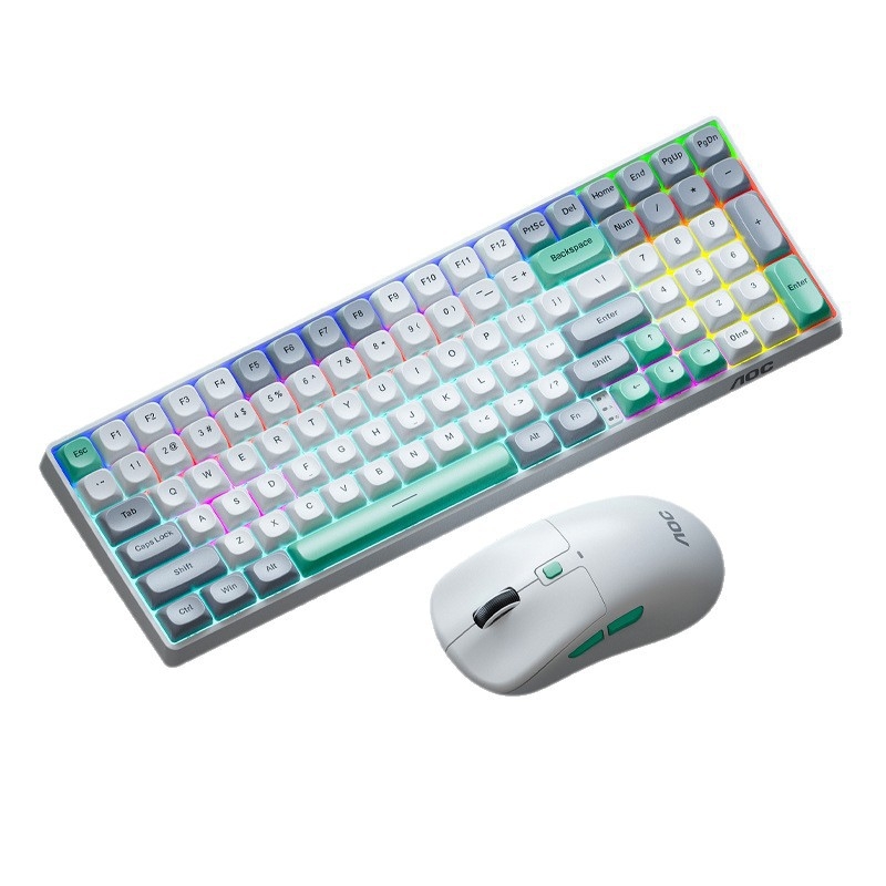 AOC GKM100 Ασύρματο σετ μηχανικού πληκτρολογίου και ποντικιού τριών λειτουργιών — 2.4G ασύρματο, Bluetooth, Hot-Swappable, 1600 DPI