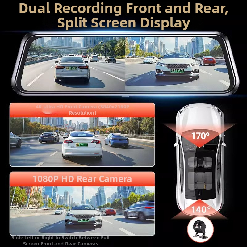 Automobilová kamera s prednou a zadnou duálnou šošovkou, 2160p, 5MP, 256GB, Wi-Fi