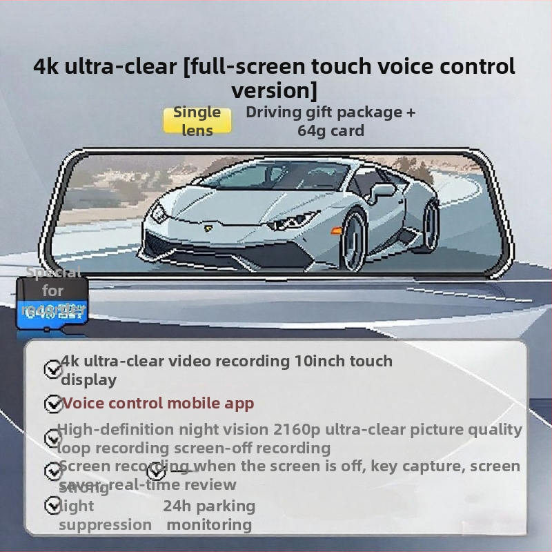 Automobilová kamera s prednou a zadnou duálnou šošovkou, 2160p, 5MP, 256GB, Wi-Fi