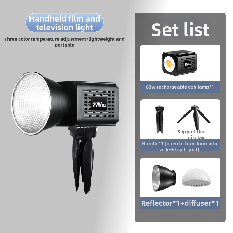 YM-S60 COB LED vonkajšie svetlo pre fotografiu – ručné, prenosné osvetlenie pre živé vysielanie a fotografovanie, 60W, vstavaná batéria
