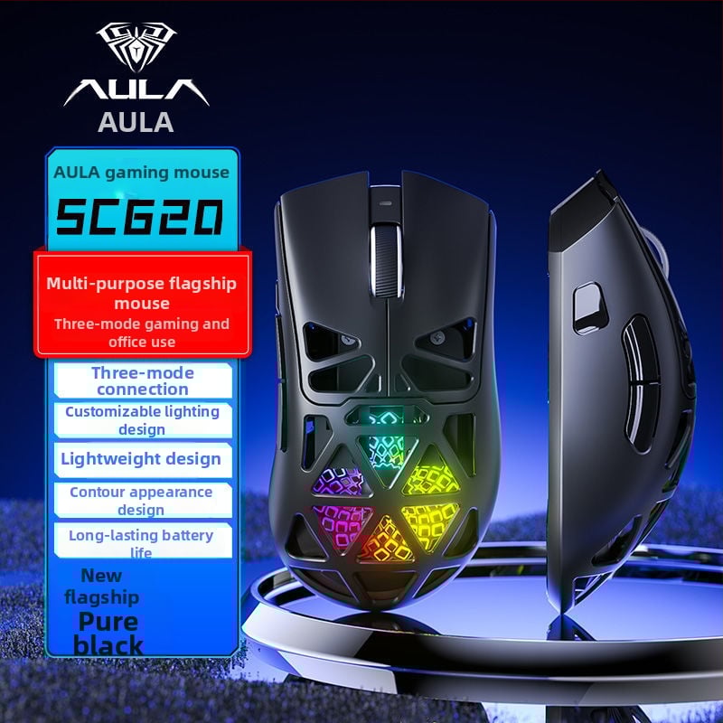 Mouse gaming wireless SC620 de la Aula/Wolf Spider – 8 butoane, senzor optic 12000 DPI, iluminare RGB, macroprogramare