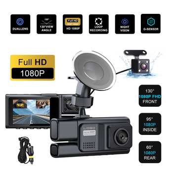 Tryjų objektyvų automobilinis vaizdo registratorius 1080P, parkavimo stebėjimas, Wi-Fi, naktinis matymas, 170° platus kampas
