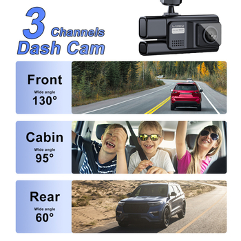 Tryjų objektyvų automobilinis vaizdo registratorius 1080P, parkavimo stebėjimas, Wi-Fi, naktinis matymas, 170° platus kampas