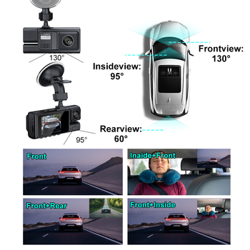 Tryjų objektyvų automobilinis vaizdo registratorius 1080P, parkavimo stebėjimas, Wi-Fi, naktinis matymas, 170° platus kampas