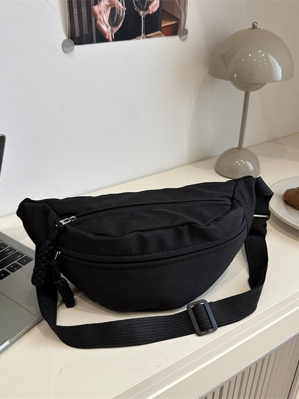 Geantă pentru piept din pânză, stil urban simplu, deschidere cu fermoar, buzunar laminat cu fermoar, buzunar intern cu patch, primăvara 2025