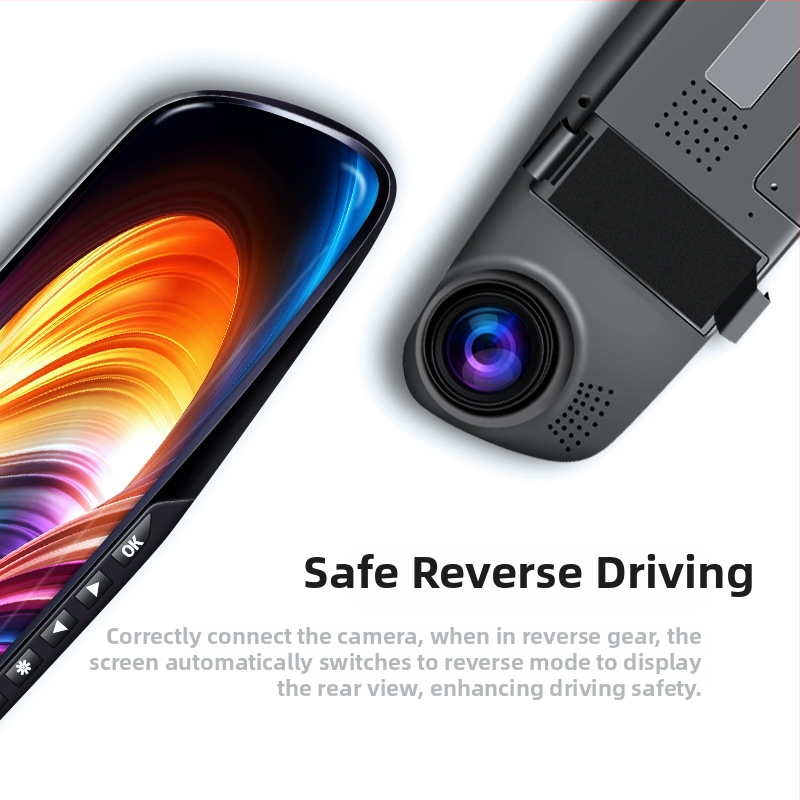 Dash cam do spätného zrkadla s duálnym objektívom (predný a zadný), 720p, 140° uhol, slučkové nahrávanie, USB, montáž na spätné zrkadlo, cúvacia vizualizácia, parkovanie