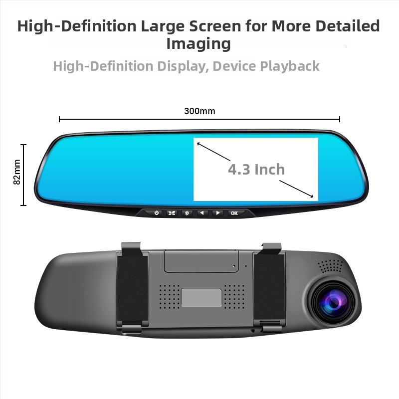 Dash cam do spätného zrkadla s duálnym objektívom (predný a zadný), 720p, 140° uhol, slučkové nahrávanie, USB, montáž na spätné zrkadlo, cúvacia vizualizácia, parkovanie