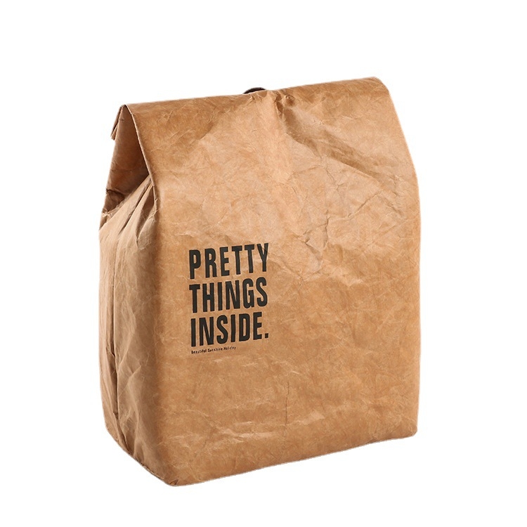 Geantă pentru prânz din hârtie Dupont cu logo imprimat, bază pătrată, geantă izolantă pentru mâncare, imprimare offset, construcție din hârtie Dupont