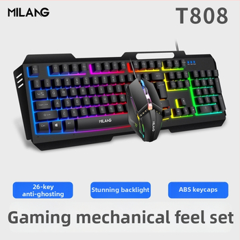 Káblový set klávesnice a myši s kovovým telom a RGB podsvietením, optoelektronický snímač 1200dpi, 1,4 m kábel, ergonomický dizajn, možnosť tlače loga