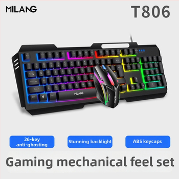 Káblový set klávesnice a myši s kovovým telom a RGB podsvietením, optoelektronický snímač 1200dpi, 1,4 m kábel, ergonomický dizajn, možnosť tlače loga
