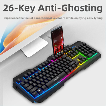 Káblový set klávesnice a myši s kovovým telom a RGB podsvietením, optoelektronický snímač 1200dpi, 1,4 m kábel, ergonomický dizajn, možnosť tlače loga